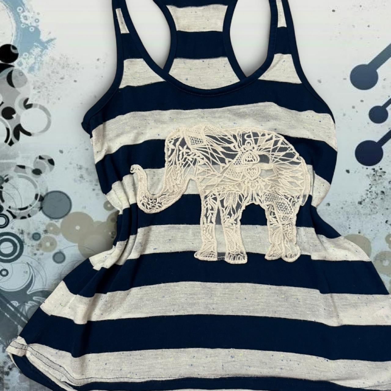 Aeropostale White & Navy Striped Tank Top With White Elephant Graphic, Size M.